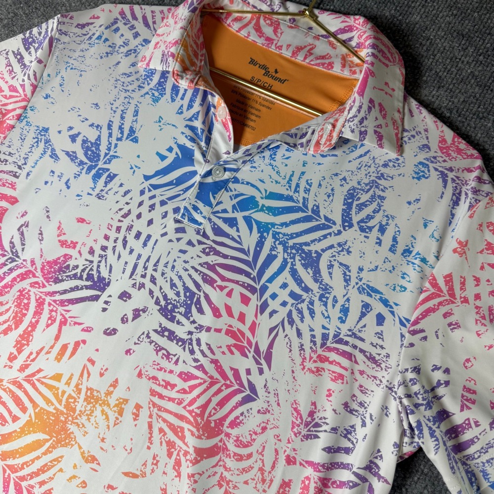 Birdie Bound‎ Mens Tropical Leaf Print Polo Shirt S/CH Short Sleeve